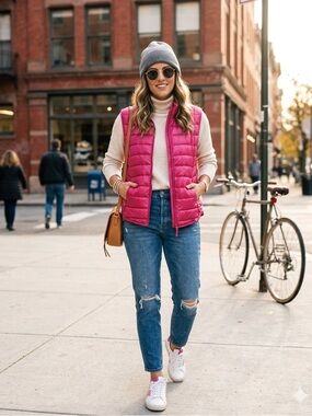 JoyLab Women’s Puffer Vest Large Pink Quilted Full Zip Loose Fit Sleeveless New